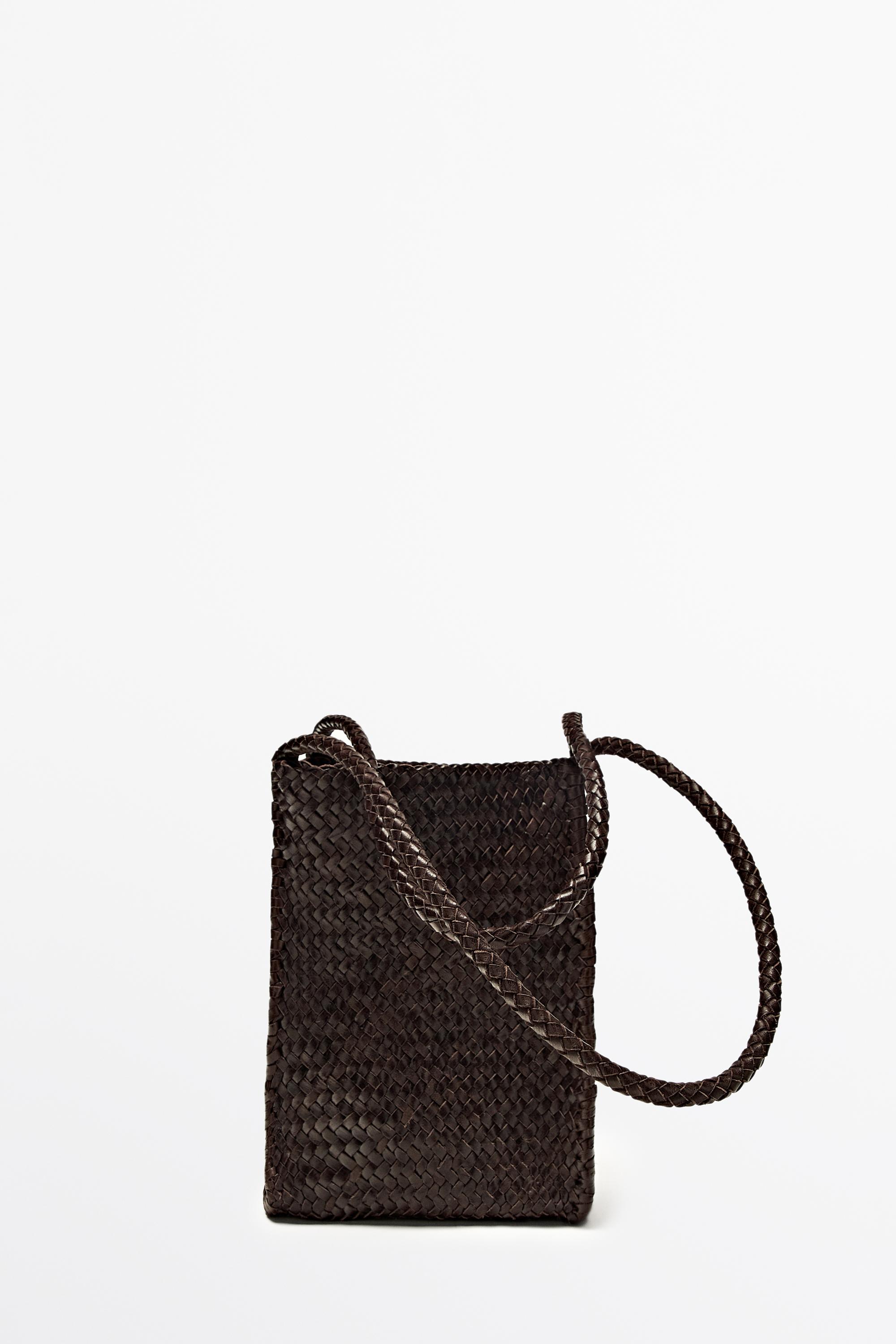 Nappa leather woven bucket bag